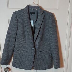 Ann Taylor Hutton Blazer Gray Ribbed Knit Wool Blend Size 8 Petite